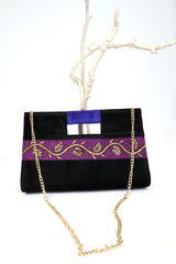 Mid Asia Vintage Fabric Hand Bag with gold chain sling