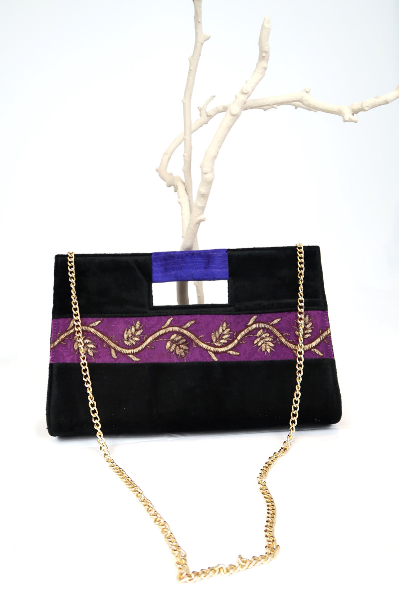 Mid Asia Vintage Fabric Hand Bag with gold chain sling
