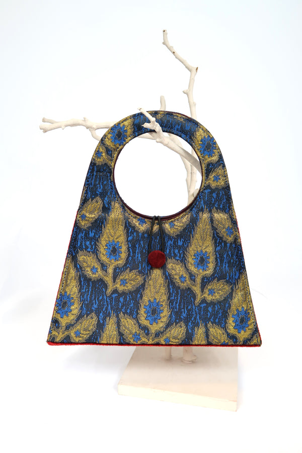 Mid Asia Vintage Fabric round handle Hand Bag