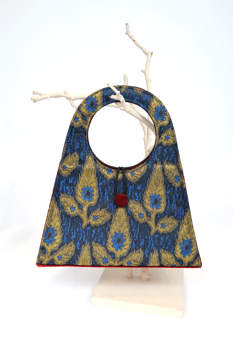 Mid Asia Vintage Fabric round handle Hand Bag
