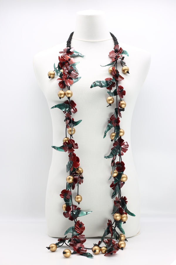 Recycled Plastic Bottles - Long poppy necklace with beads - Jianhui London