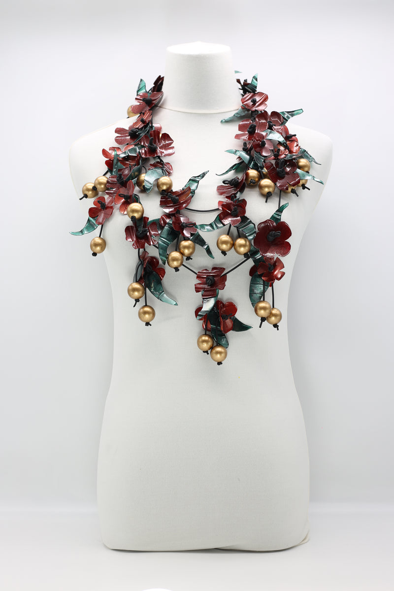 Recycled Plastic Bottles - Long poppy necklace with beads - Jianhui London