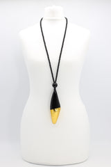 Upcycled horn pendant with tiny wooden beads - Hand gilded Gold