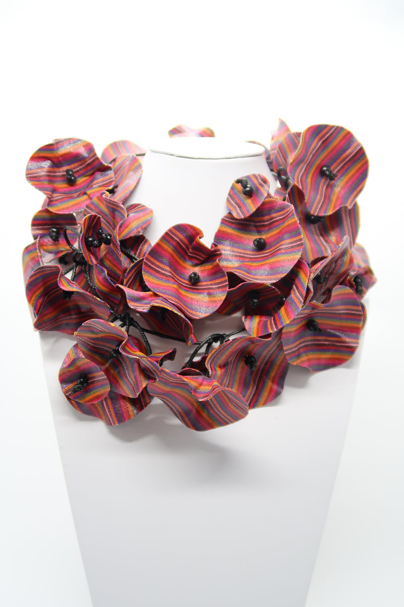 Handmade Recycled Fabric Lotus Leaves Neckalce