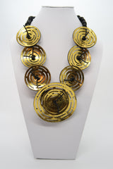 Handmade and hand-Carved coconut shell disks statement necklace - Sustainable jewellry