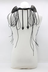 Big carved coconut shell necklace with leatherette fringe - Jianhui London