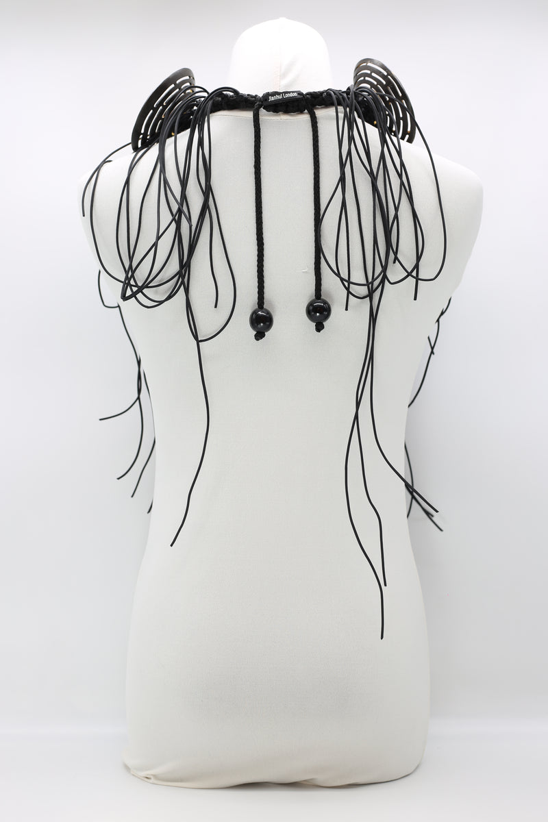 Big carved coconut shell necklace with leatherette fringe - Jianhui London