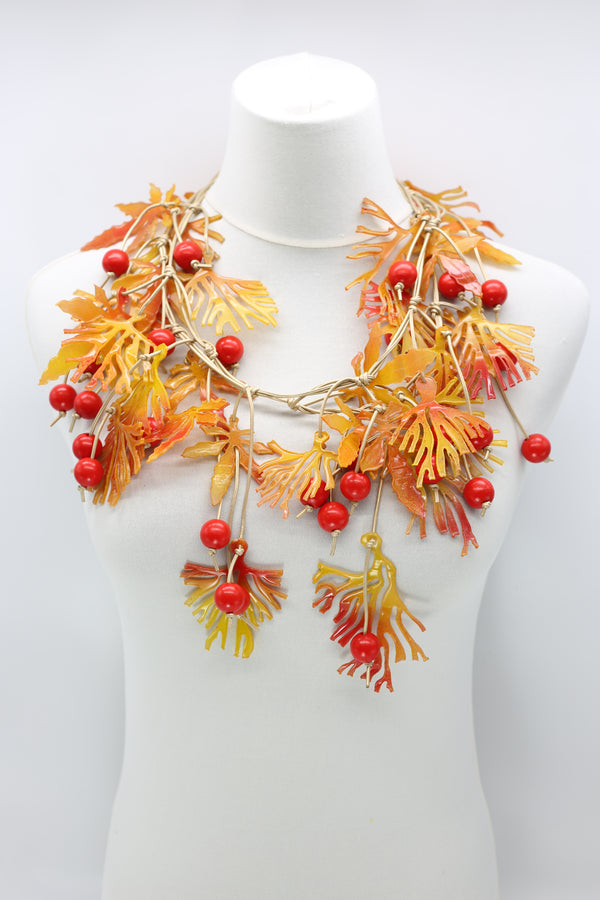Autumn Leaf with Red Berry Necklace Long - Jianhui London