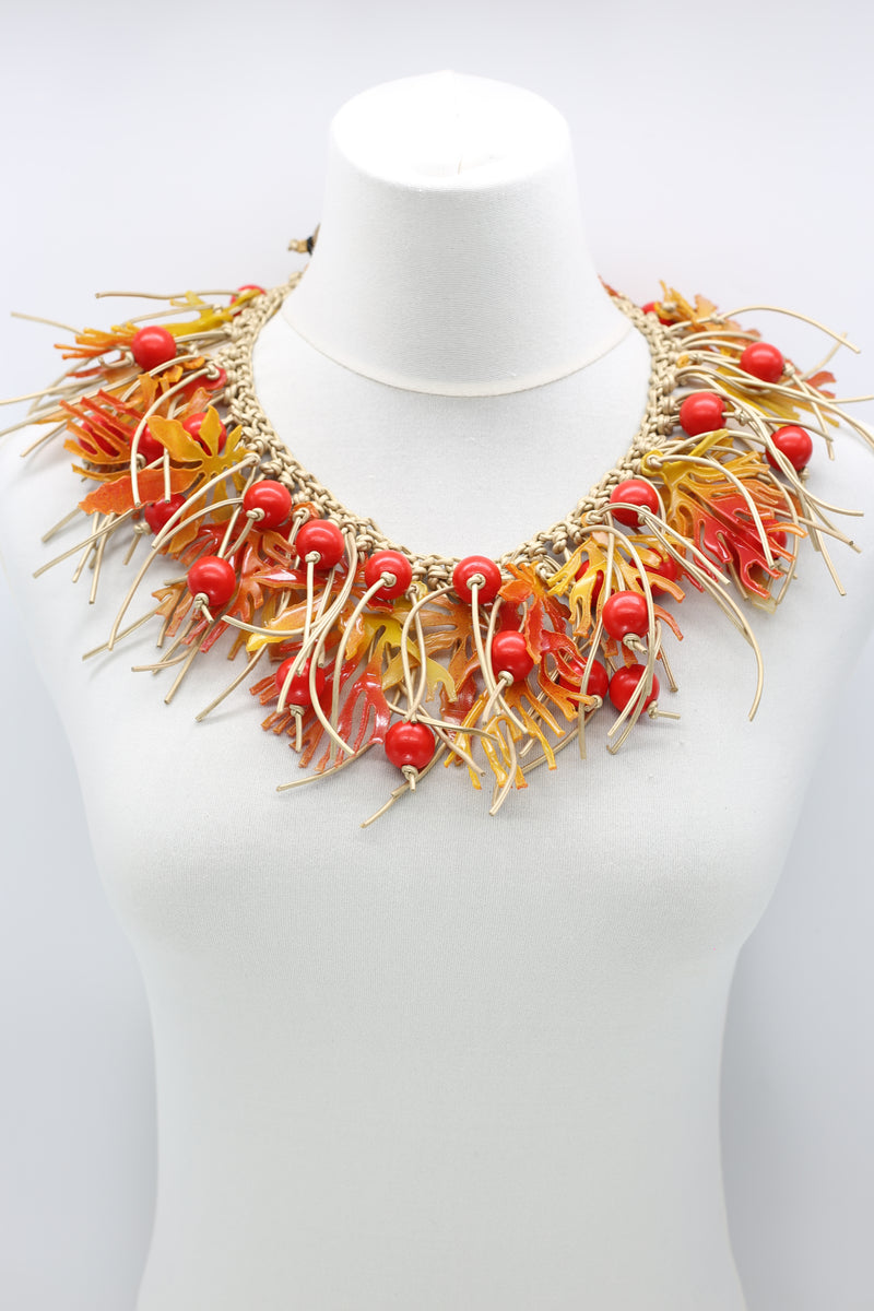 Autumn Leaf with Red Berry Necklace - Jianhui London