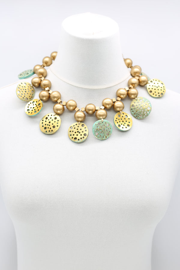 Recycled Coconut Shells Short-Gold and Turquoise Necklace - Jianhui London