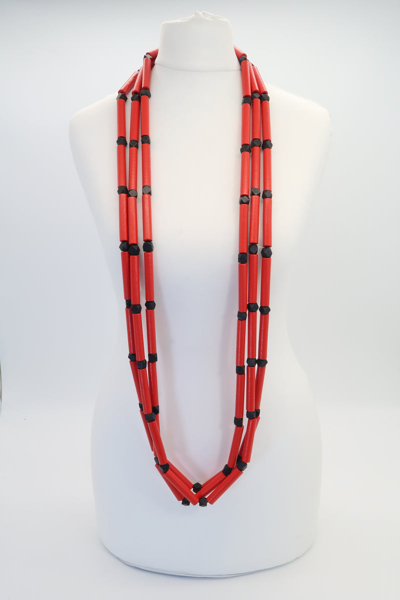 3 Strand Recycled Wooden Tube Necklace