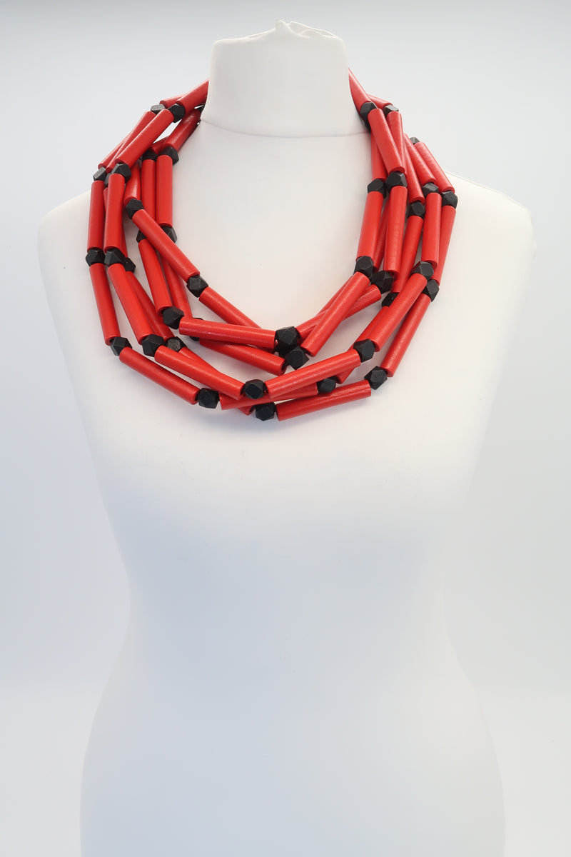 3 Strand Recycled Wooden Tube Necklace