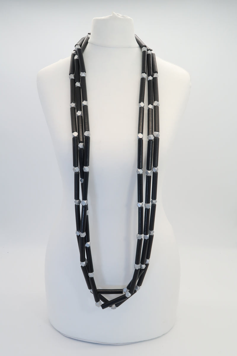 3 Strand Recycled Wooden Tube Necklace