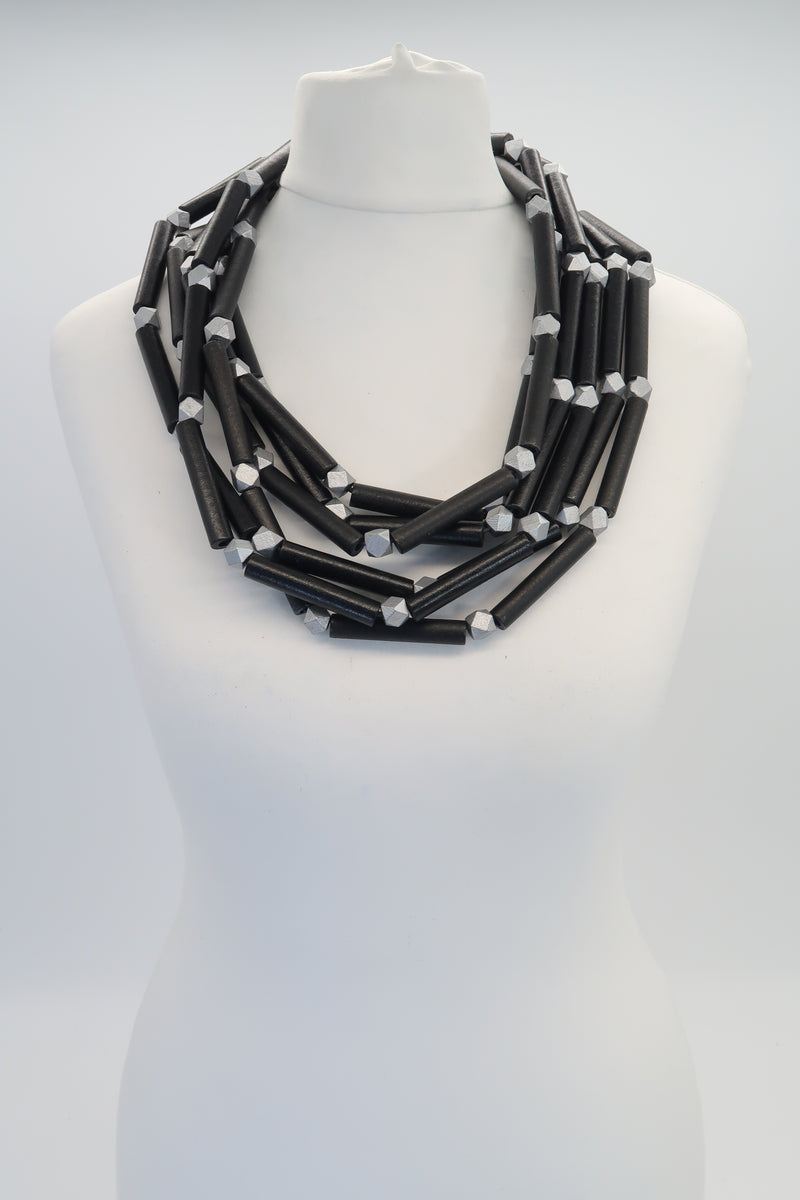 3 Strand Recycled Wooden Tube Necklace