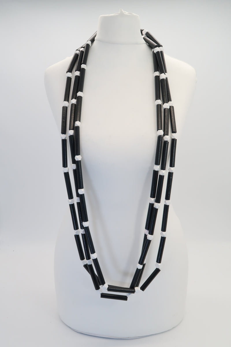 3 Strand Recycled Wooden Tube Necklace