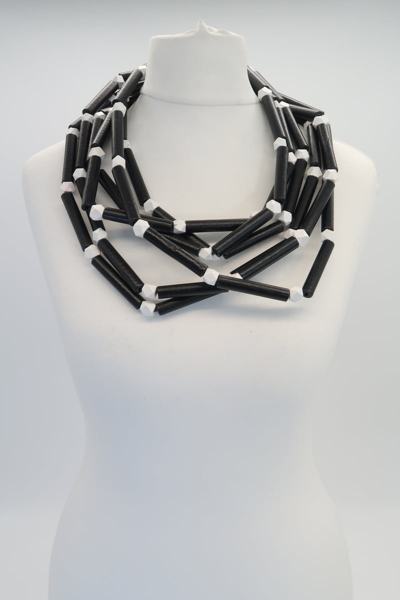 3 Strand Recycled Wooden Tube Necklace