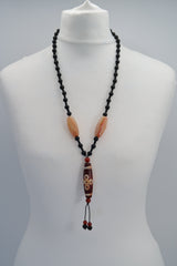 Vintage Glass Beads With Onyx Stone Pendant