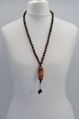 Vintage Glass Beads With Onyx Stone Pendant