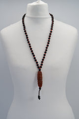 Vintage Glass Beads With Onyx Stone Pendant