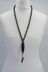 Vintage Glass Beads With Onyx Stone Pendant