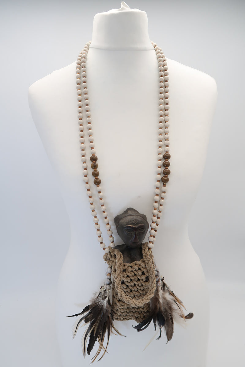Vintage Papua Asmat wooden carving pendant Necklace