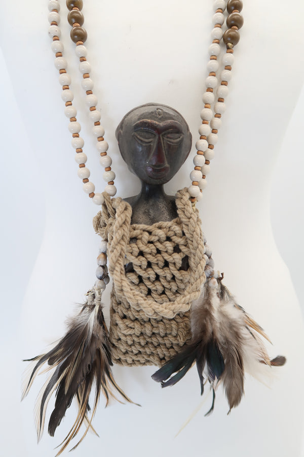 Vintage Papua Asmat wooden carving pendant Necklace
