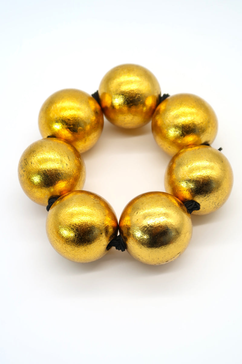 Handmade sustainable Giant Beads Bracelets handmade from recycled wood - Hand gilded/Hand painted