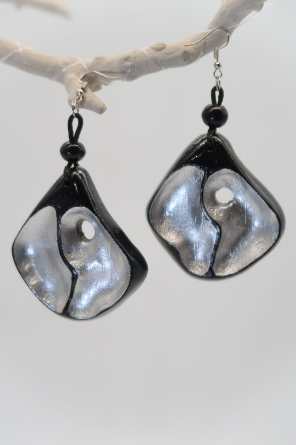 Ying Yang sustainable handmade earrings from recycled wood
