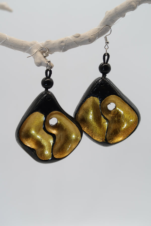 Ying Yang sustainable handmade earrings from recycled wood