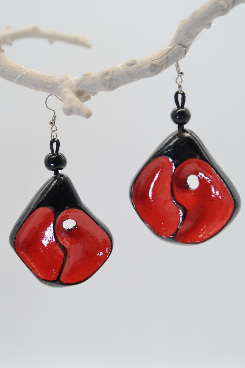 Ying Yang sustainable handmade earrings from recycled wood