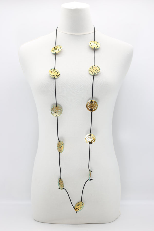 Gold and turquoise double sided coconut shell tree necklace - Jianhui London