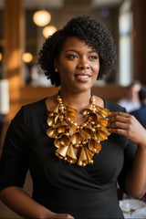 Handmade Rose Necklace – Recycled Fabric & Wooden Beads