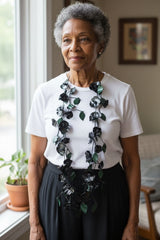 Upcycled Plastic Bottles Poppy with Green Leaf Necklaces