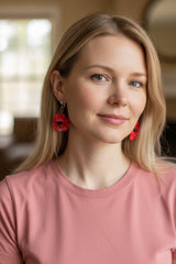 Clip on Hanging Poppy Flower Earrings - Hand painted