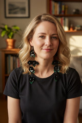 UPCYCLED PLASTIC BOTTLES POPPY WITH GREEN LEAF EARRINGS