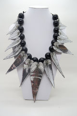 Handmade Bamboo Leaf Necklace – Recycled Plastic & Wood Beads Statement Jewelry