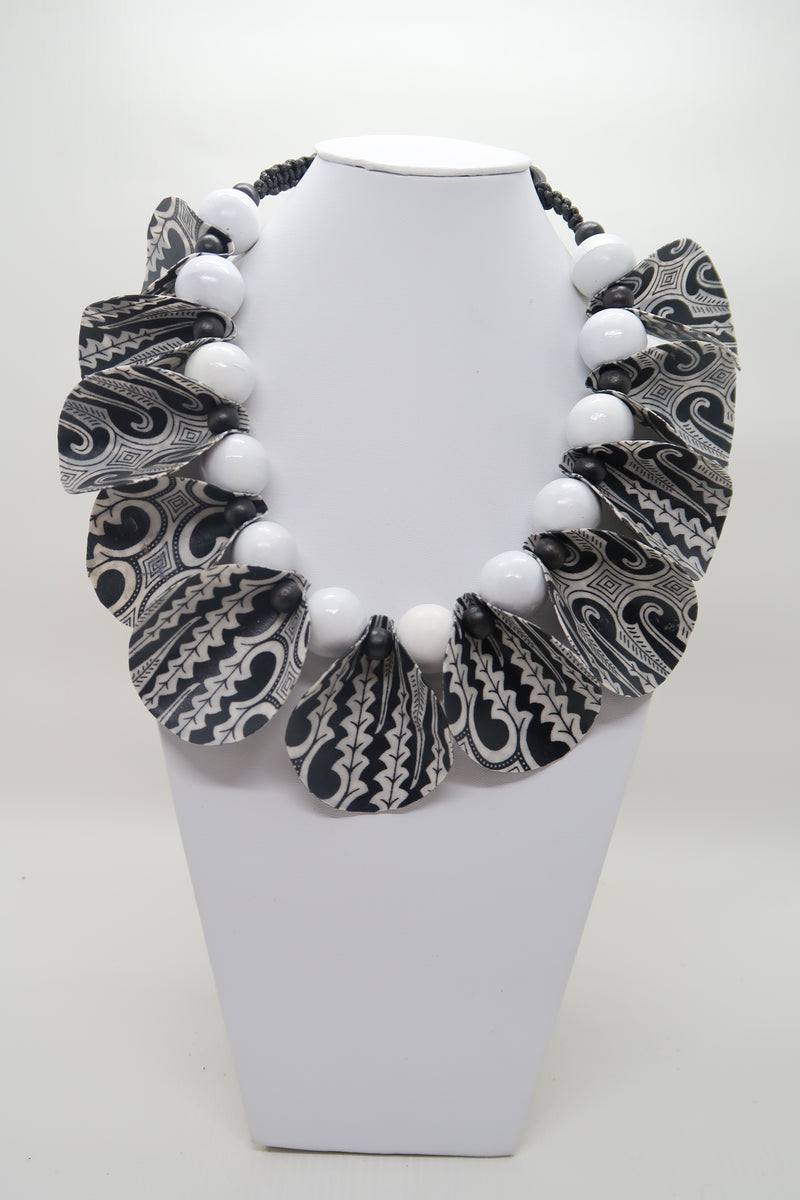 Petals on beads necklace made from recycled textile
