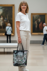 Handmade Recycled Leather with portrait of Pope Leo Shoulder Bag Artistic Design - Limited Edition