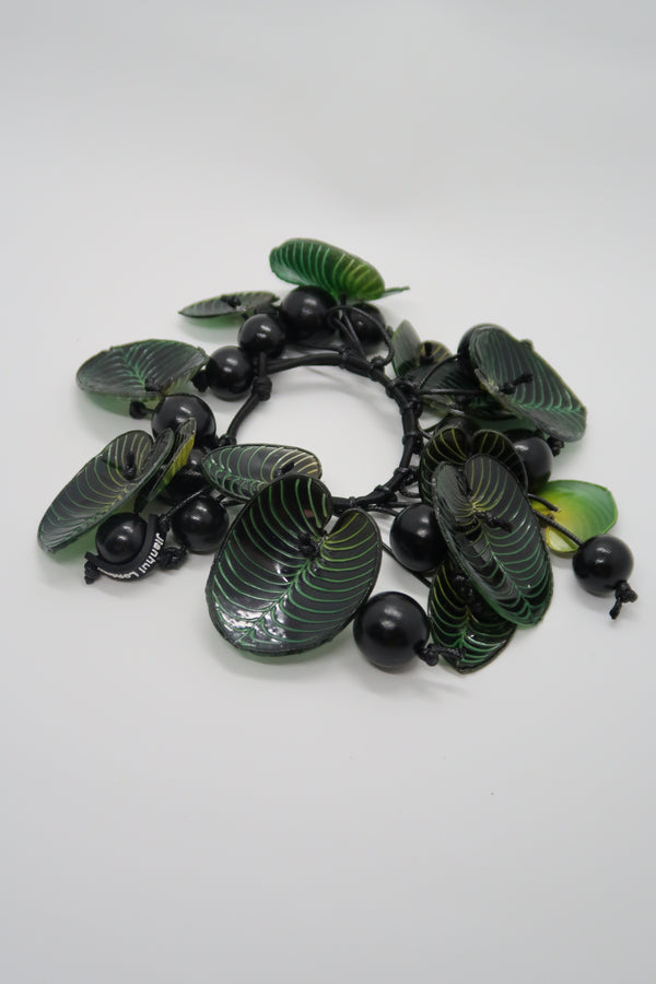 Handmade Coccoloba Leaf Bracelet – Recycled Plastic & Wood Statement Jewelry