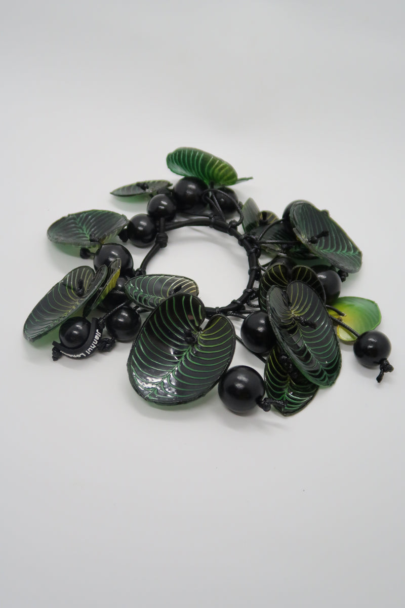 Handmade Coccoloba Leaf Bracelet – Recycled Plastic & Wood Statement Jewelry