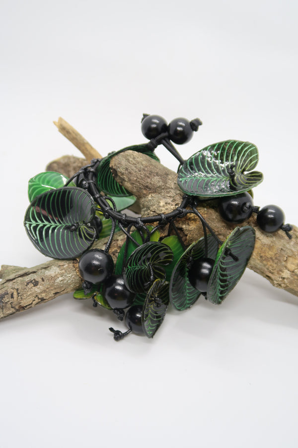 Handmade Coccoloba Leaf Bracelet – Recycled Plastic & Wood Statement Jewelry
