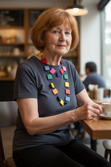 Recycled Wood Square Necklace - Rainbow With Love