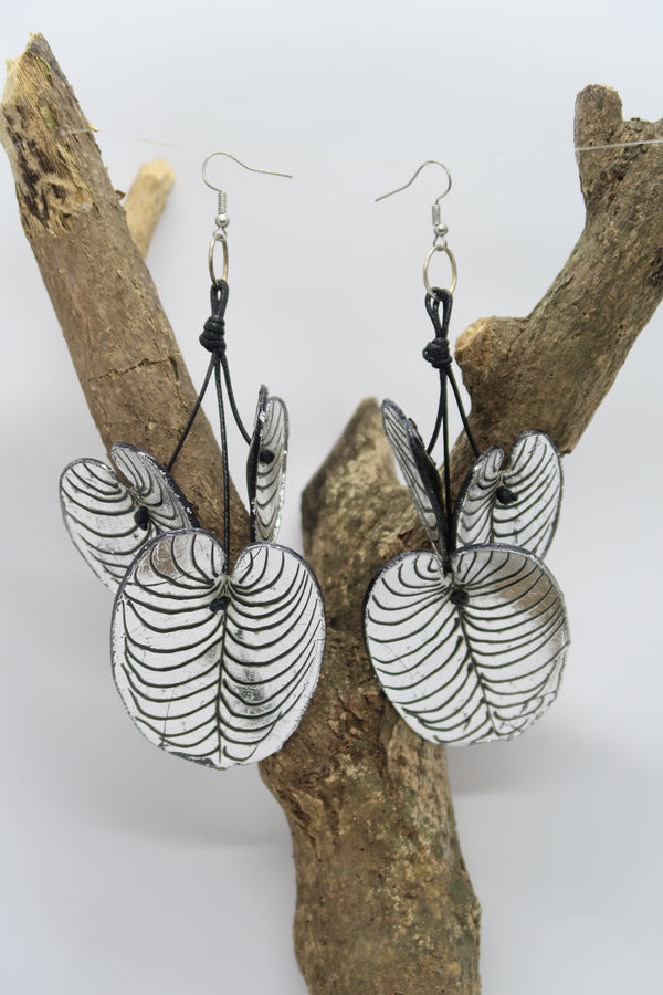 Handmade Coccoloba Leaf earrings – Recycled Plastic & Wood Statement Jewelry
