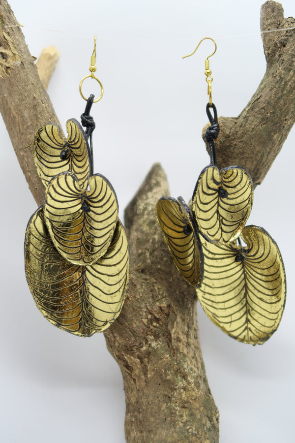 Handmade Coccoloba Leaf earrings – Recycled Plastic & Wood Statement Jewelry