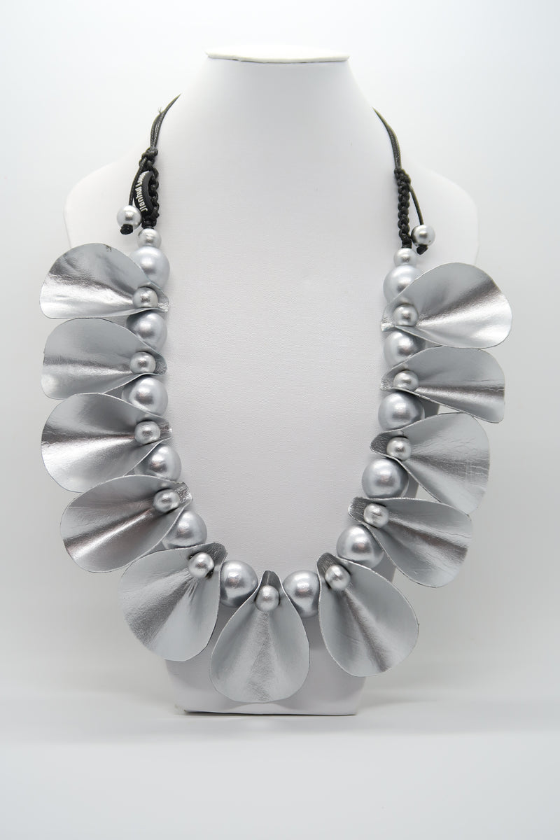 Petals on beads necklace made from recycled textile