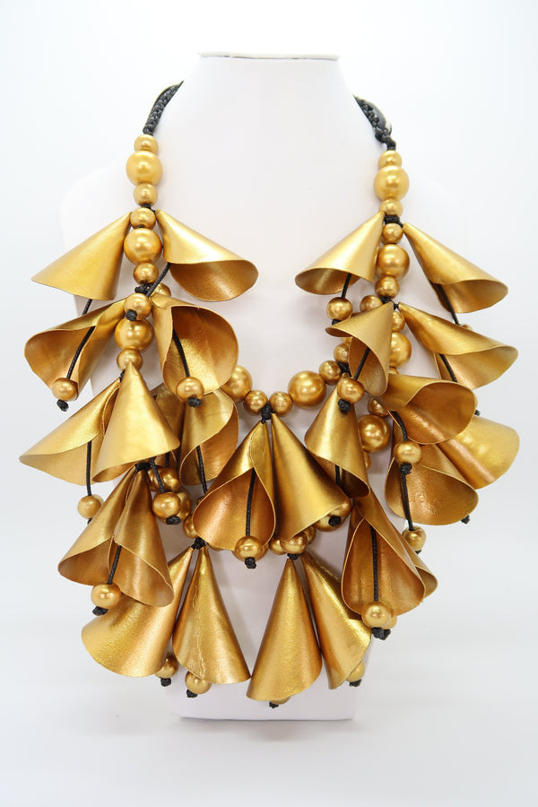 Handmade Rose Necklace – Recycled Fabric & Wooden Beads