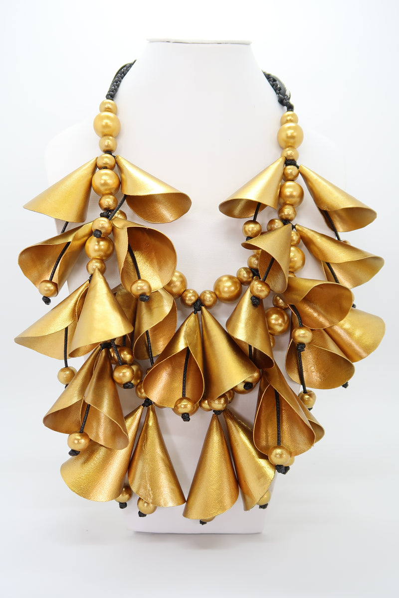Handmade Rose Necklace – Recycled Fabric & Wooden Beads