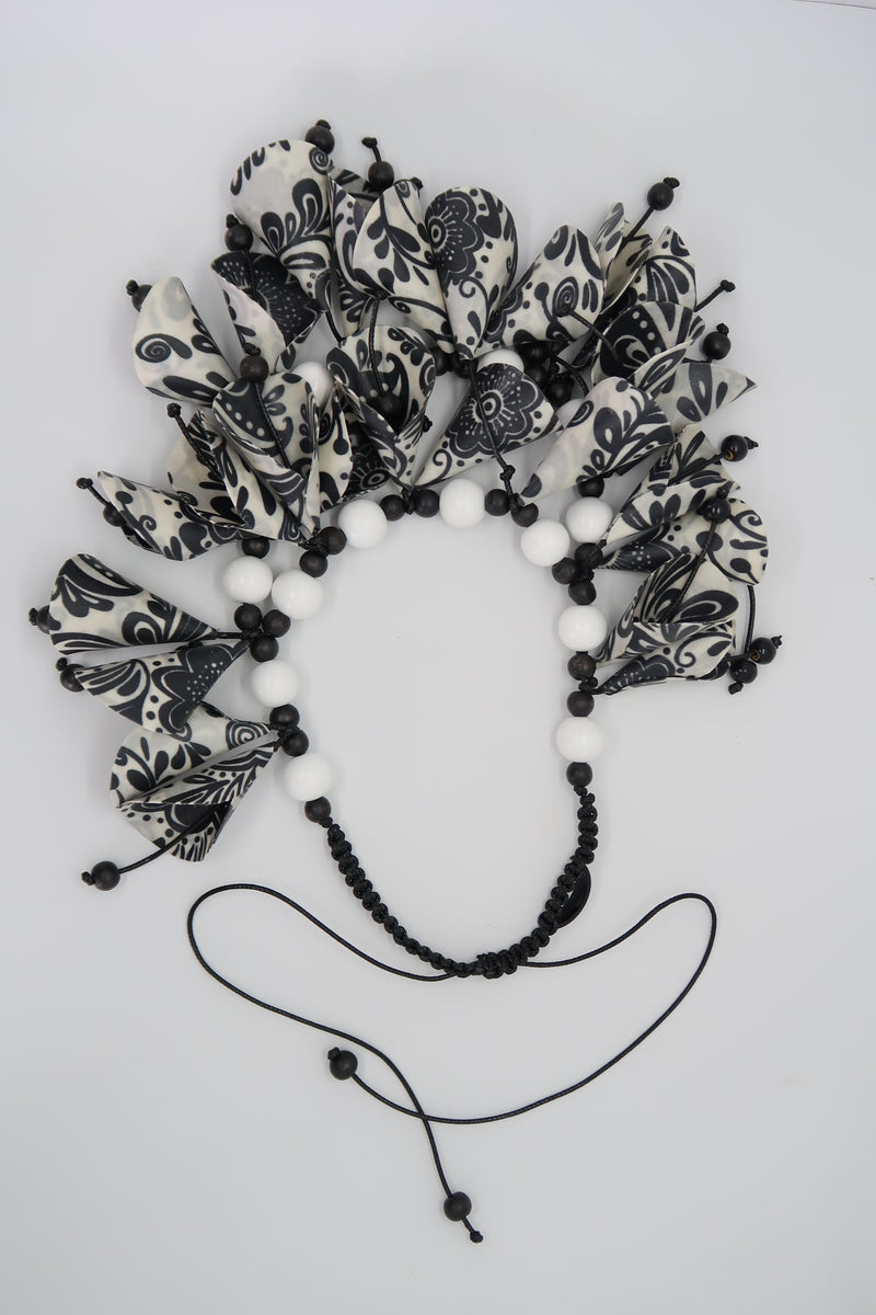 Handmade Rose Necklace – Recycled Fabric & Wooden Beads