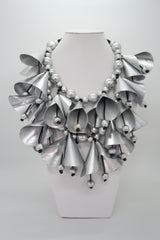 Handmade Rose Necklace – Recycled Fabric & Wooden Beads