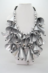 Handmade Rose Necklace – Recycled Fabric & Wooden Beads